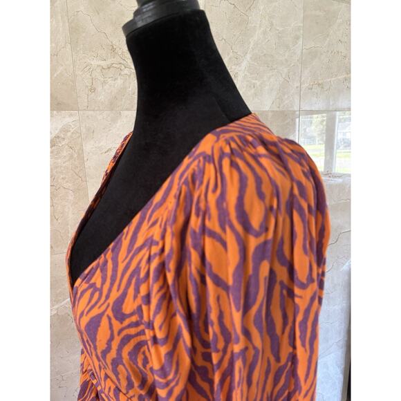 Rotate Birger Christensen Orange Tiger Mini Wrap Dress - EU 34 / US 2 Maximalist - Picture 8 of 13